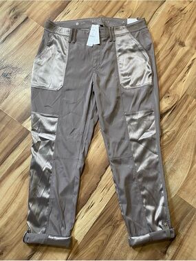 NWT White House Black Market Straight Crop Pants Satin Inset Roll Tab Hem 12